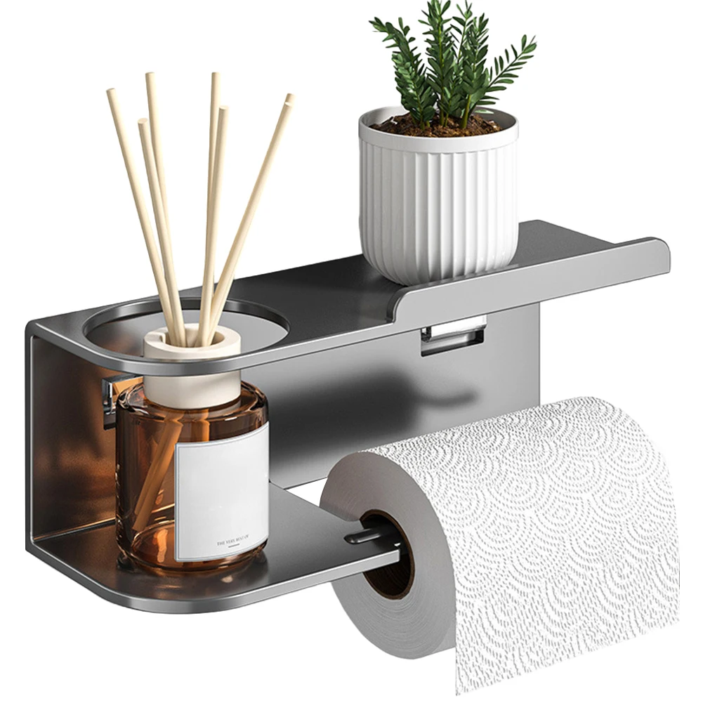 Roll Paper Dispenser Wall Mounted Paper Towel Stand Punch-Free Metal Paper Holder Rack Multifunctional for Bathroom Washroom