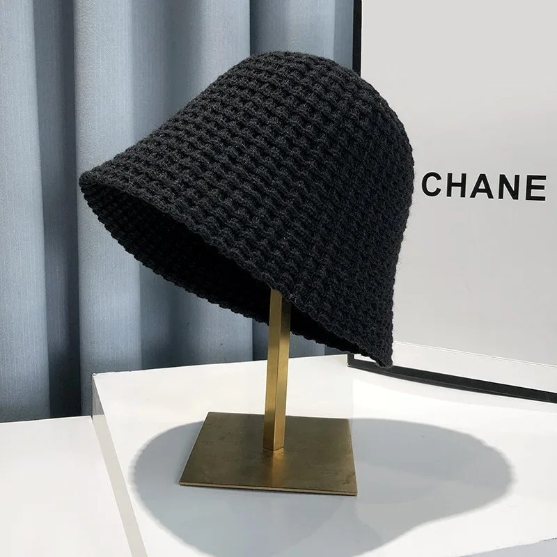 Japanese Knitted Fisherman Hat Women's Autumn Versatile Bucket Hat Korean Edition Trendy Round Face Suitable for Warm Bowl