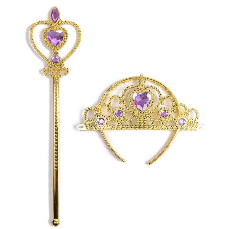 공주 소녀 왕관 머리장식 어린이 요정 지팡이 장난감 어린이용 황금 마법 지팡이 세트 머리띠 해외 무역 요정 지팡이 최고의 선물