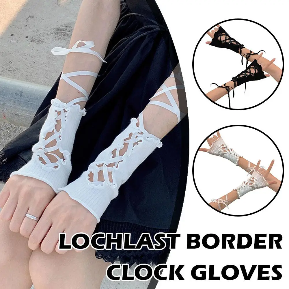 

Women Lolita Jk Lace Fingerless Gloves Black Gothic DIY Elastic Clothing Punk Accessories Strapping Sunscreen Mesh Sleeve G Z8S6
