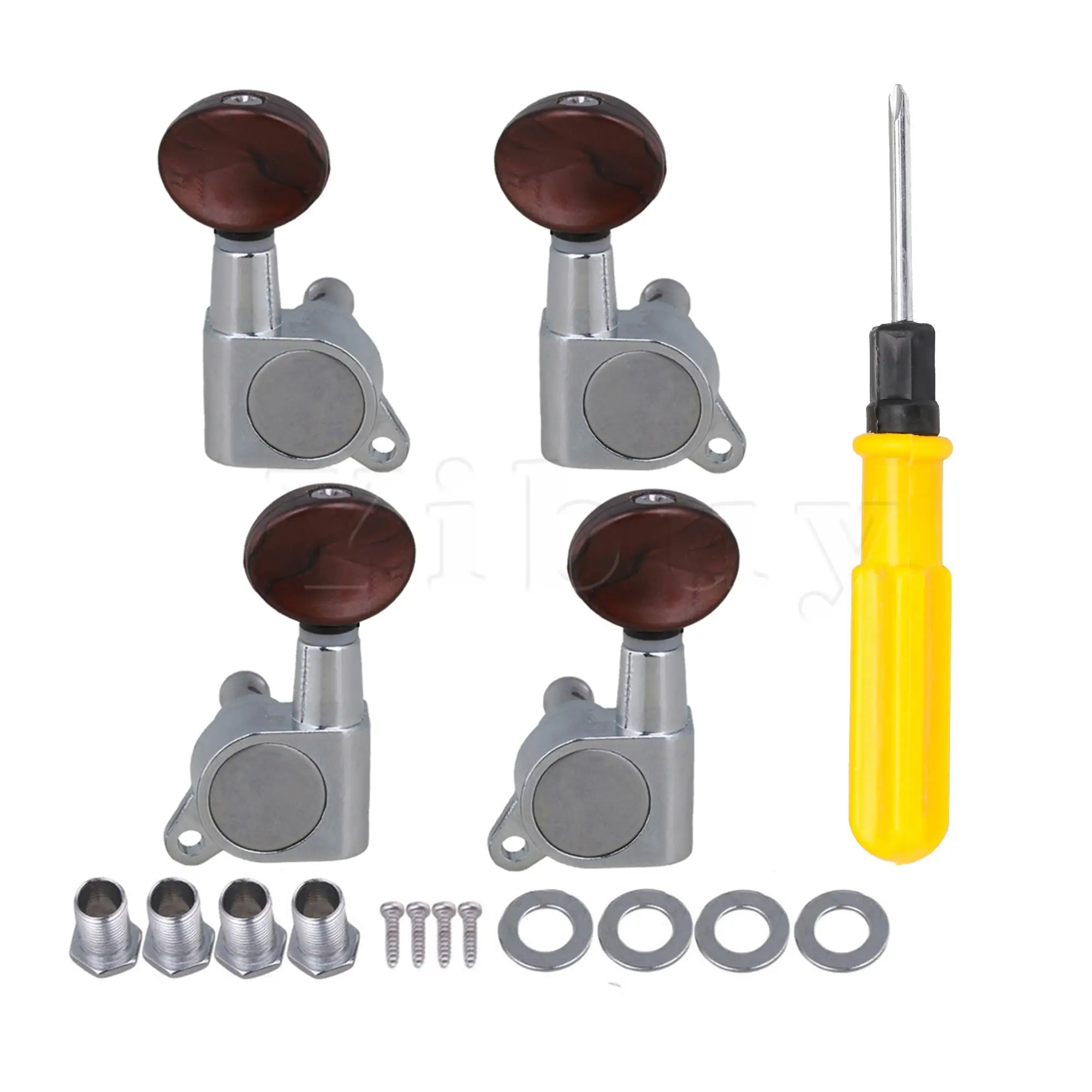 

5 шт., головки для укулеле Yibuy, серебристые, соотношение 18:1, 2 л, 2 р, с отверткой