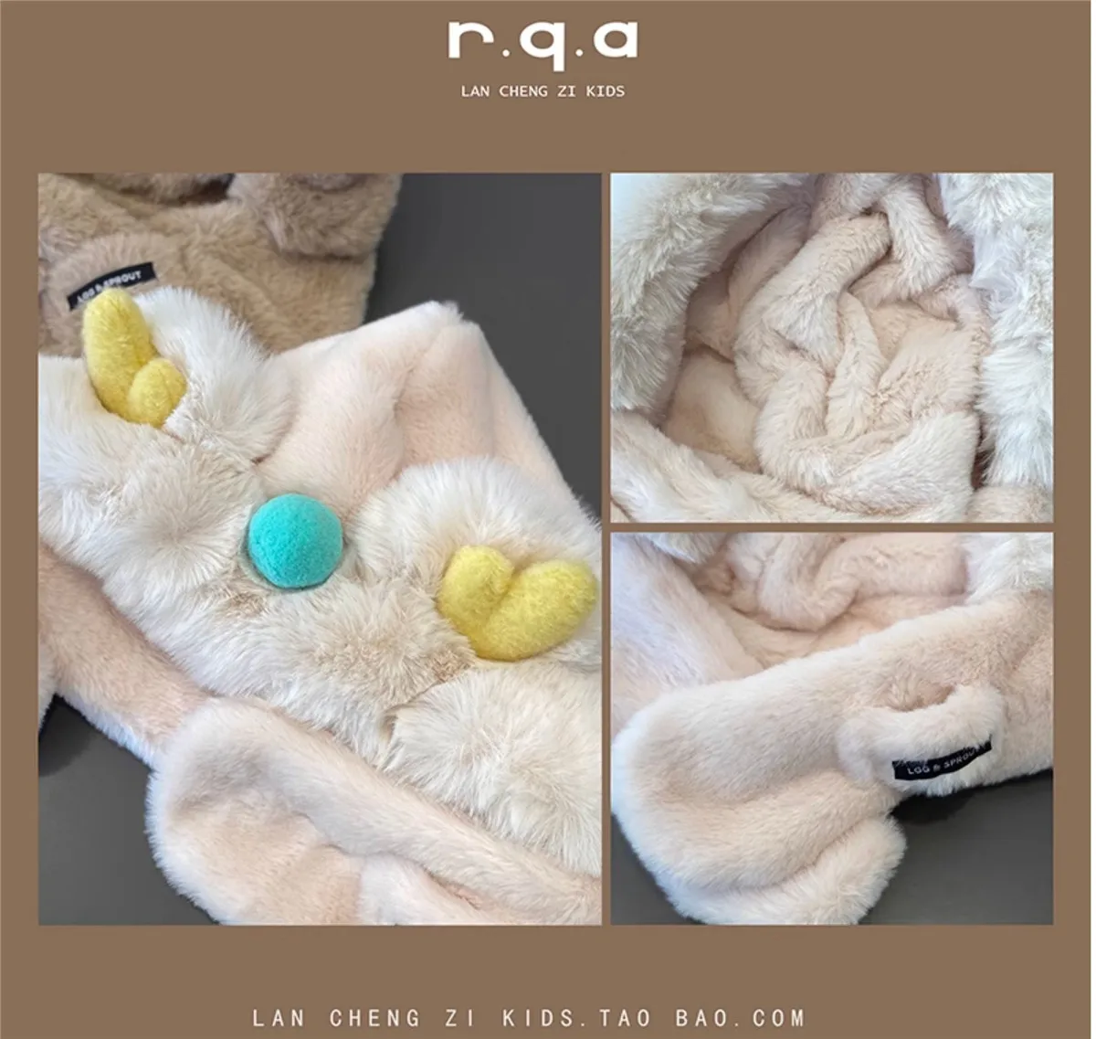 Kids Fluffy Hat Hooded Scarf Boys Girls Children Soft Plush Winter Windproof Ear Warmer Cap Scarves Comfortable Pink Beige