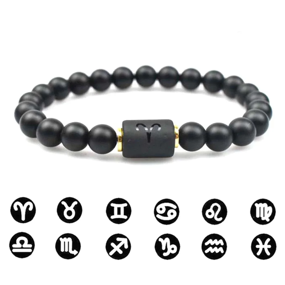 Natural Stone Beads Zodiac Signs Bracelet Friends Couples 12 Constellation Stretch Beaded Bracelet For Men Women Jewelry Gift 1