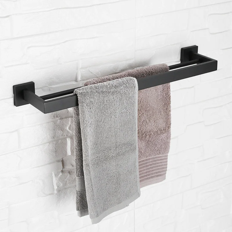 Black SUS 304 Stainless steel Bathroom Hardware 4Piece Set Double Towel Bar + Hand Towel Paper Holder +Hook