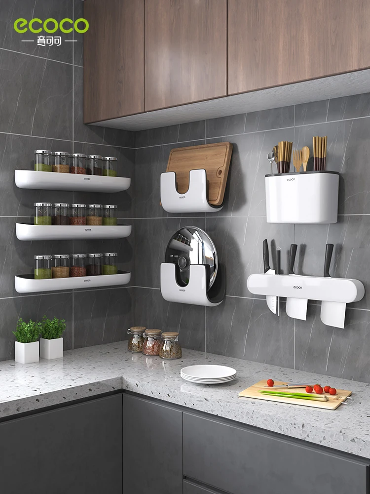ECOCO Kitchen shelf perforated wall mounted household seasoning supplies complete knife rack