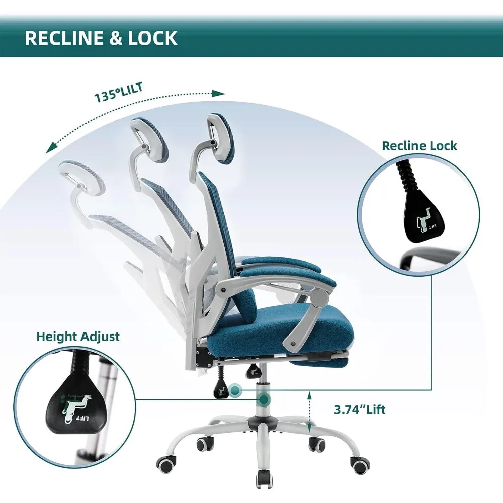 Office Computer Desk Chair, Gaming Chairs for Adults, High-Back Mesh Rolling Swivel Reclining Chairs with Wheels 4