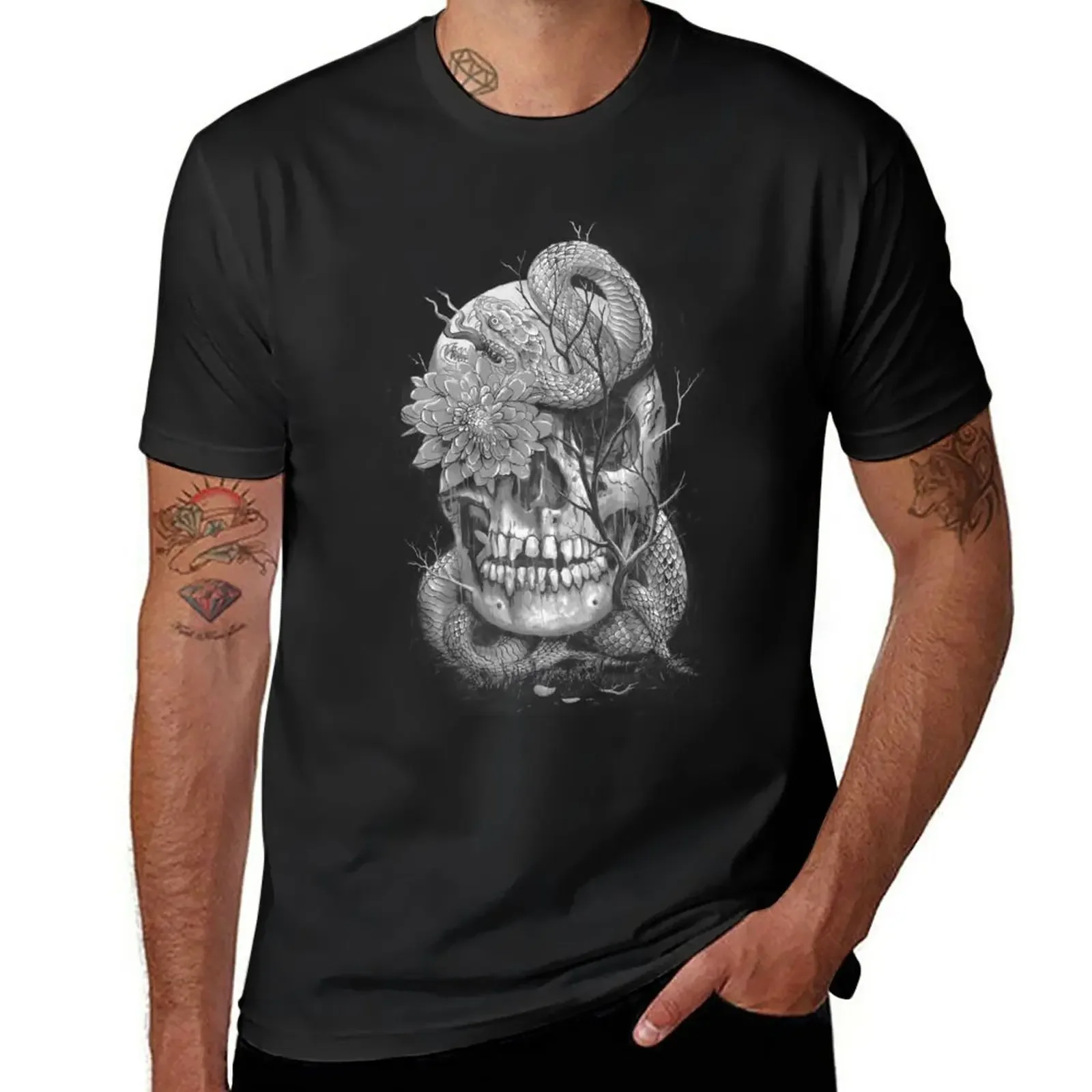

Snake and Skull T-Shirt hippie clothes sublime mens white t shirts