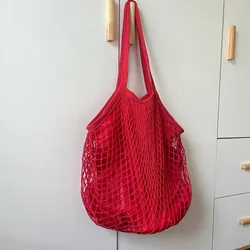 Eco - Friendly Reusable Cotton Tote Bag with Breathable Mesh Design (Red)