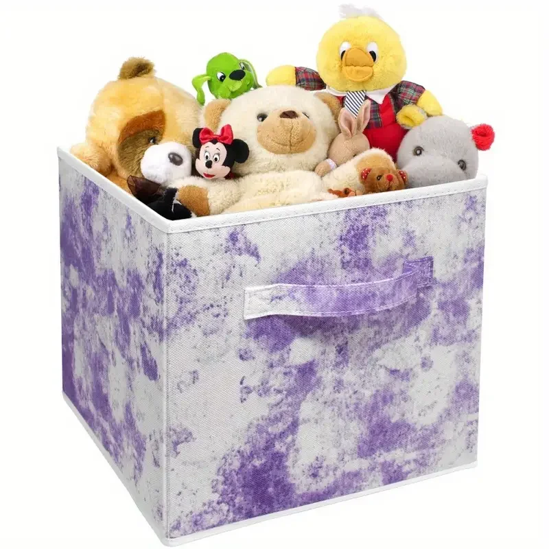 Cube Foldable Fabric Basket Bin Box Shelves  - Great for Kids Nursery Closet Shelf, Playroom, Home (Tie-Dye Purple) 5