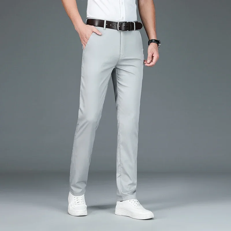 High Quality Luxury Straight Business Suit Pants Men Bamboo Fiber Designer Spring Summer Elegant Casual Long Formal Trouser Male