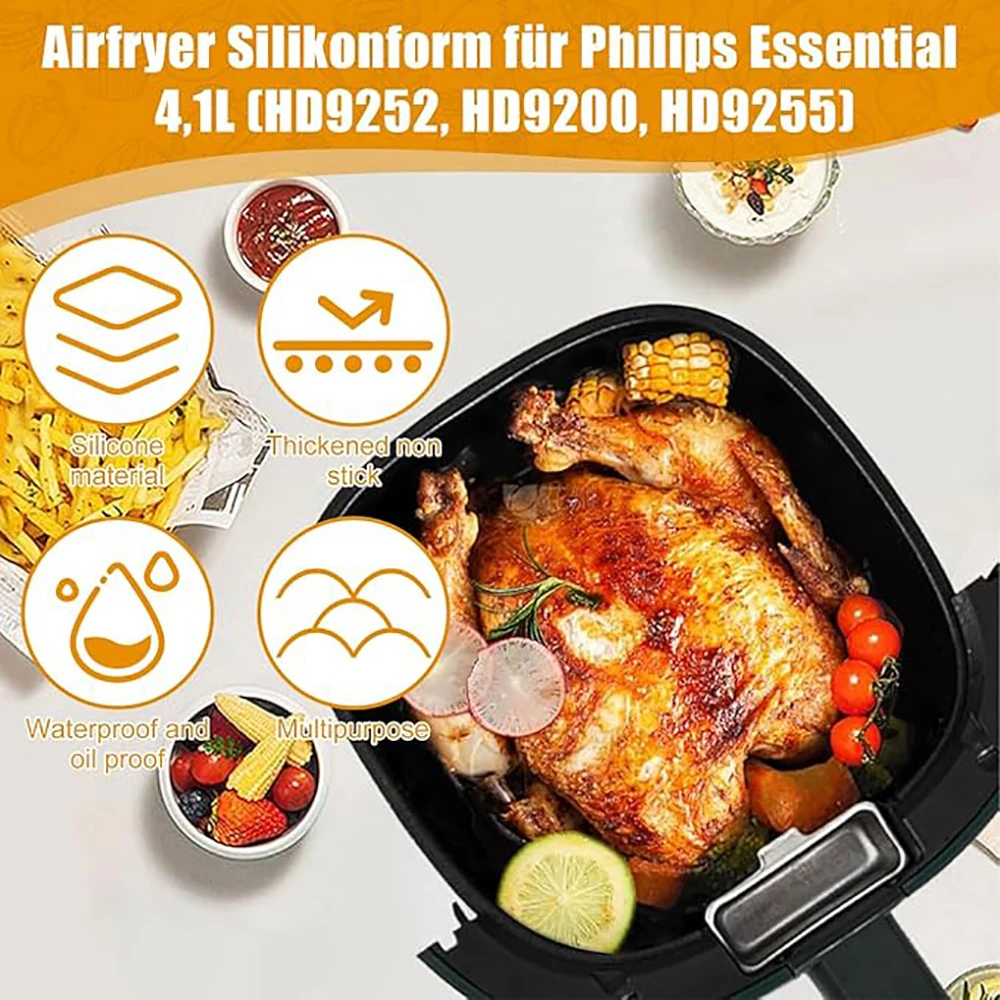 Silicone Air Fryer Liners for Philips HD9252 HD9200 HD9255 Reusable Baking Tray Non-Stick Easy Clean Up Air Fryer Accessories Air Fryer Liners Air Fryer Accessories