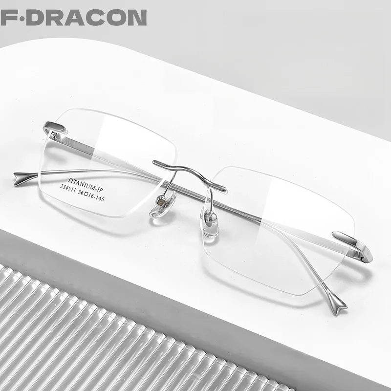F·DRACON New Pure Titanium Frameless Men's Eyeglasses With Ultra Light Polygonal Optical Prescription For Men's Glasses 234510wk