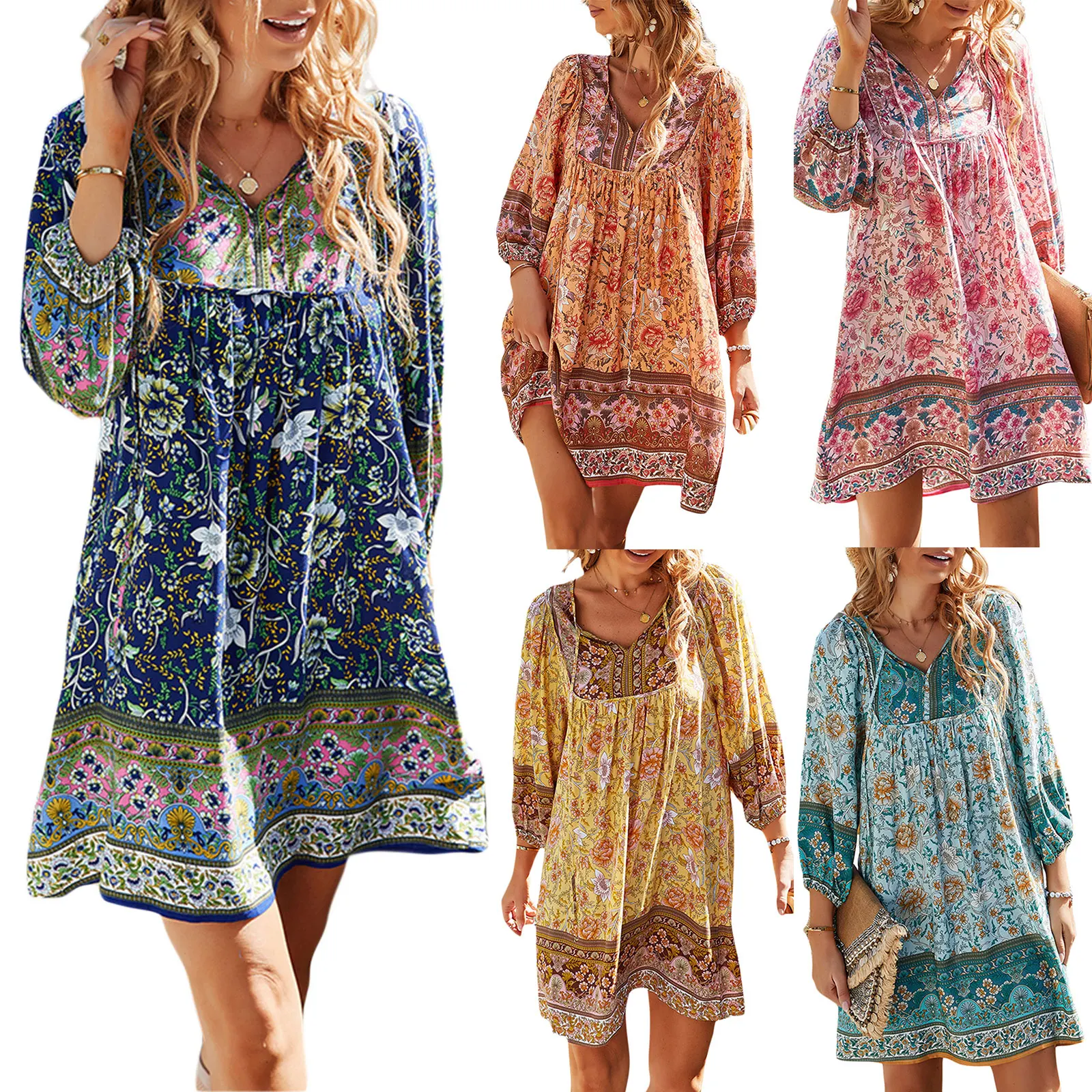 

Женское короткое пляжное платье с длинным рукавом и V-образным вырезом