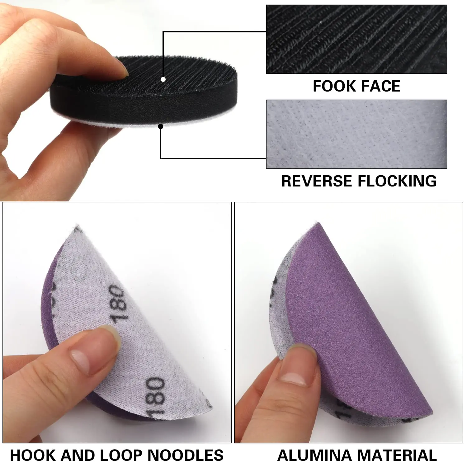 3 Inch 122 Pcs Sanding Discs Hook and Loop Sandpaper Purple Alumina Abrasive with Soft Foam Buffering Pad and Backing Pad