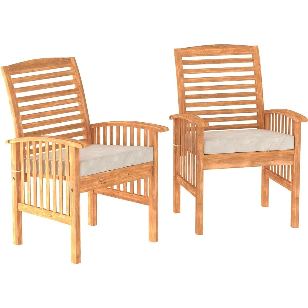 

Rendezvous Modern 2 Piece Solid Acacia Wood Slat Back Outdoor Dining Chairs, Set of 2, Brown
