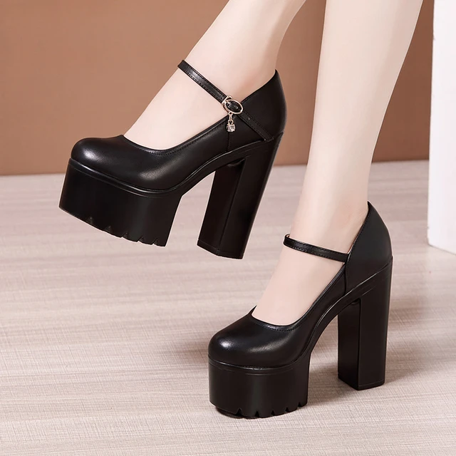 Ladies Women Black Chelsea Ankle Block High Heels Platform Chunky Boots  Shoes | eBay