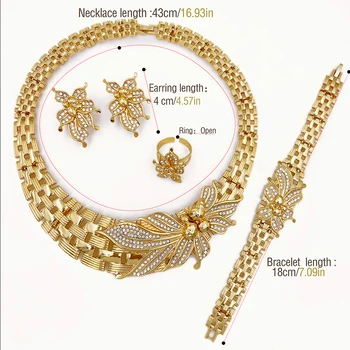 Wedding Jewelry Set Africal Big Flower Choker Necklace Fine Zircon Bracelet Piercing Earring Ring 18K Gold Plated Jewellery 3