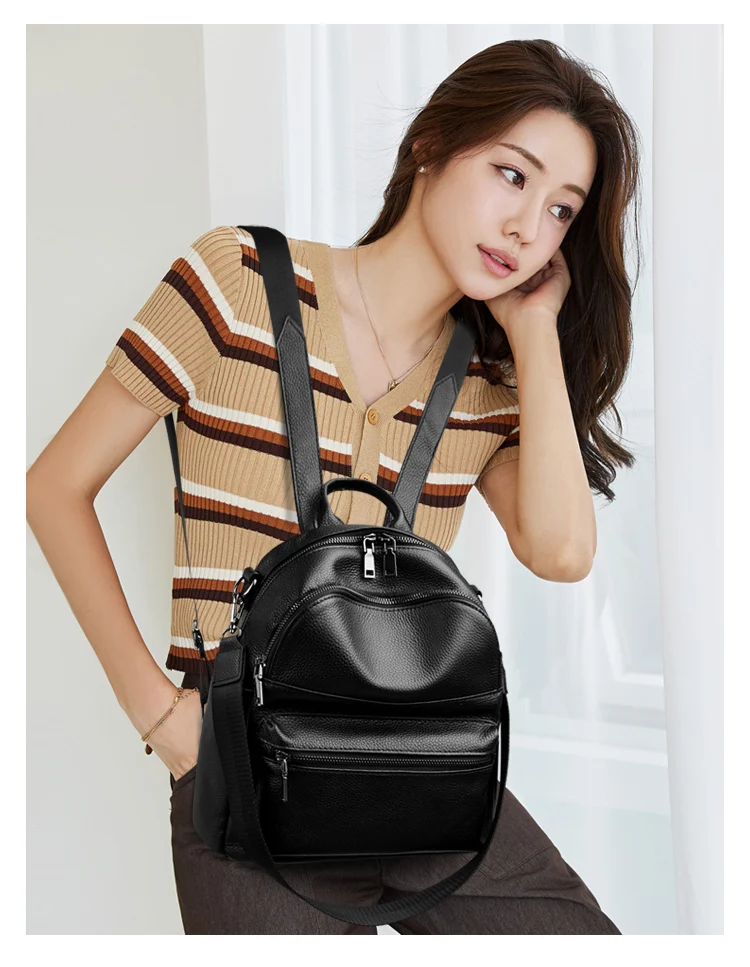 Rucksack aus Rindsleder, schlicht und elegant, vielseitig tragbar, kleine Handtasche für tägliche Arbeitskleidung – Detail 14