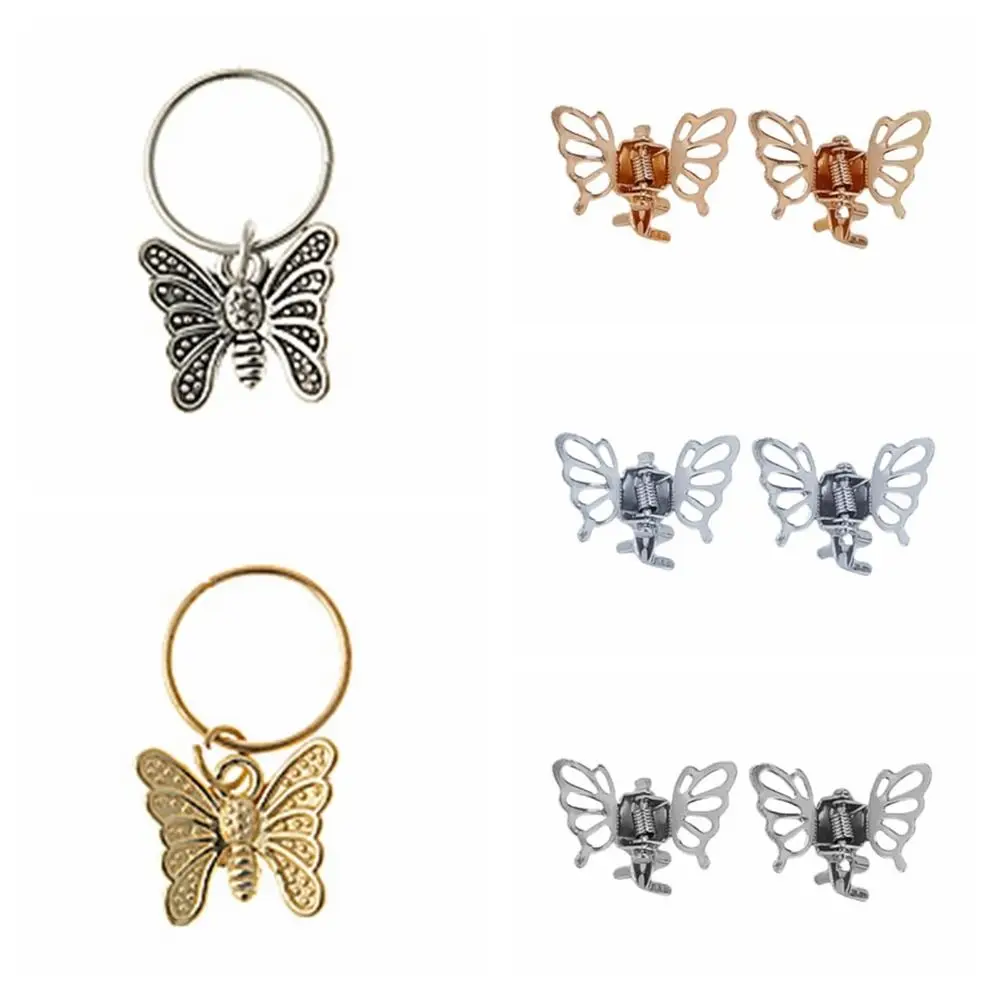 

2~5pcs/set Silver Dreadlock Beads Charm Golden Butterfly Dread Tube Alloy Hair Claw Women