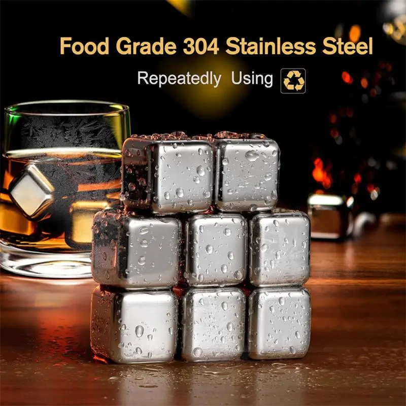 304 Stainless Steel Ice Cubes Set Reusable Tart Stone Ball Whiskey Metal Set With Ice Clip Bar Wine Summer Bar Tools Accesso