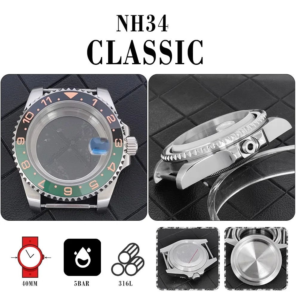 

Modified watch: stainless steel, water ghost, transparent bottom case, bezel opening, sapphire glass magnifying glass, suitable