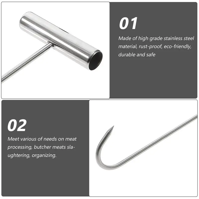2Pcs T- Handle Hook For Fish Meat T Shaped Steel Meat Hook Poultry Tool Chicken Turkey Lifting Forks For Butchering
