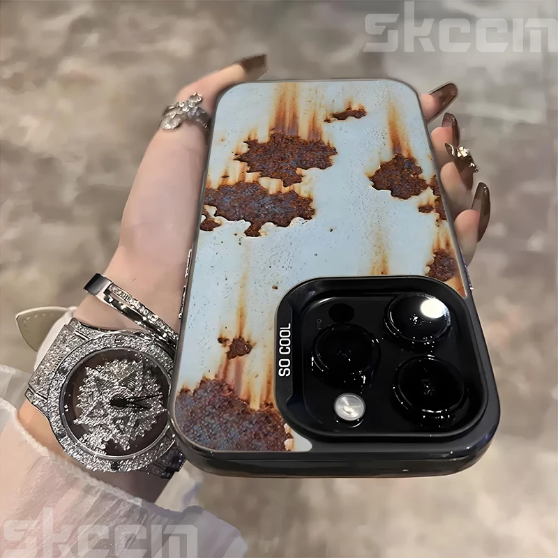 Vintage Electroplate Silver IMD Hard Phone Case with Retro Rust Pattern