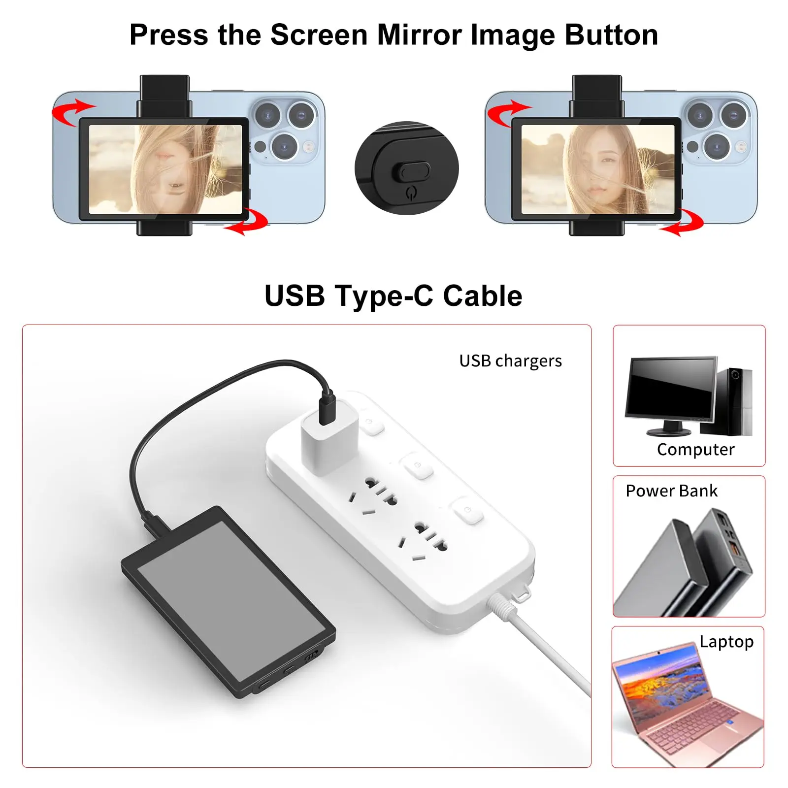 KingMa Monitor Screen using phone rear camera for Selfie Vlog Live Stream TikTok Compatible with iPhone