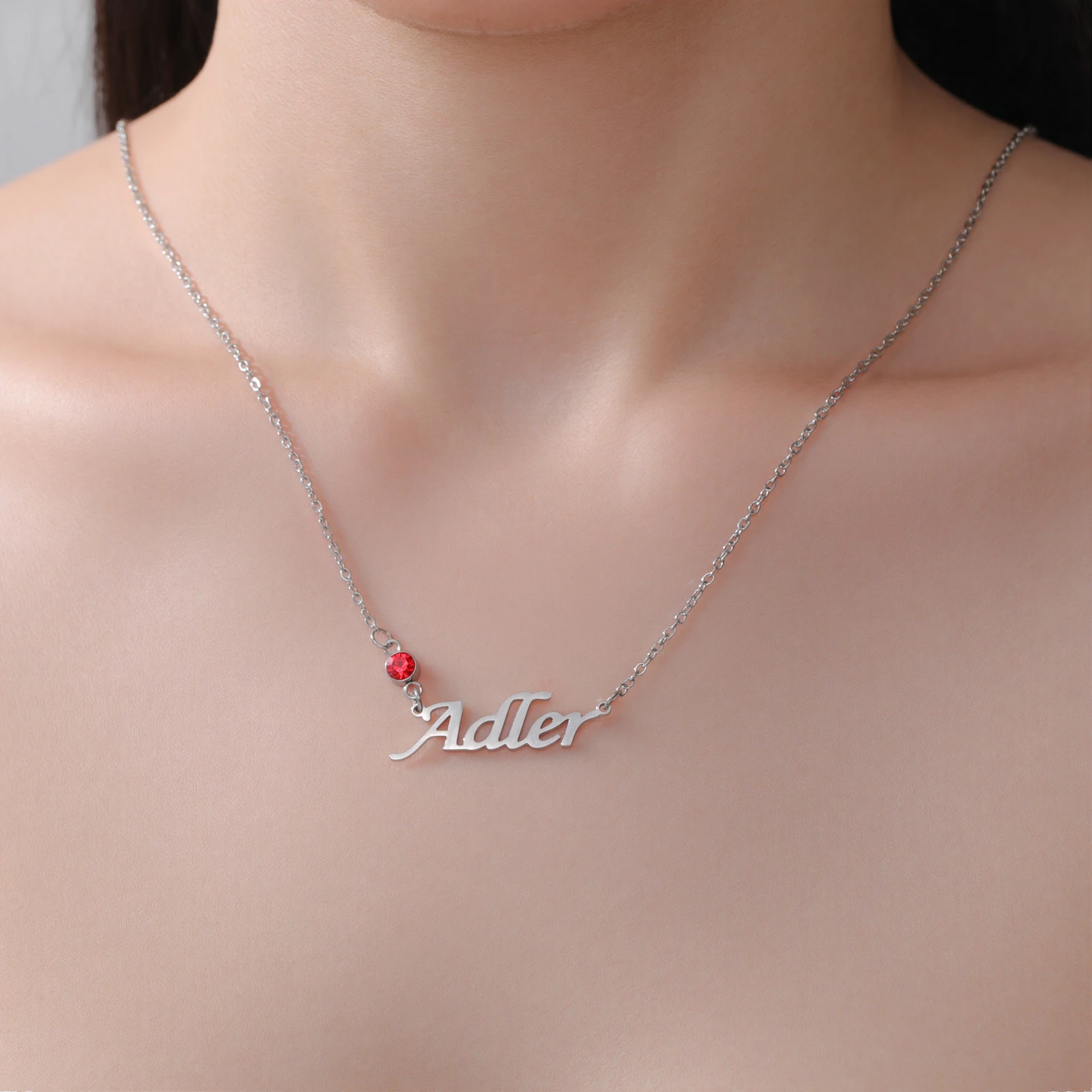 COOLTIME Halskette mit individuellem Namen und Geburtsstein-Anhänger für Damen, Edelstahl, modisch, personalisierbar, Halskette, Schmuck, Geburtstagsgeschenke – Detail 7