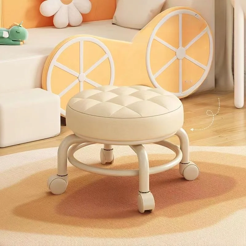 Universal Wheel Small Stool Home Pulley Low Stool Wheeled Bench Small Round Sofa Chair Plastic Backrest