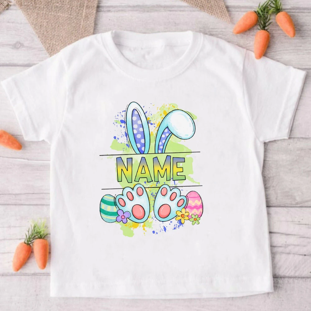 Personalised Bunny Kids Easter T-shirt Custom Name Child Shirts Tops Boys Girls Shirt Easter Party Outfits Toddler Holiday Tee 5