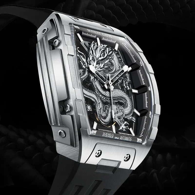 BONEST GATTI watch men's personalized dragon watch relief inlaid diamond temperament fashion mechanical