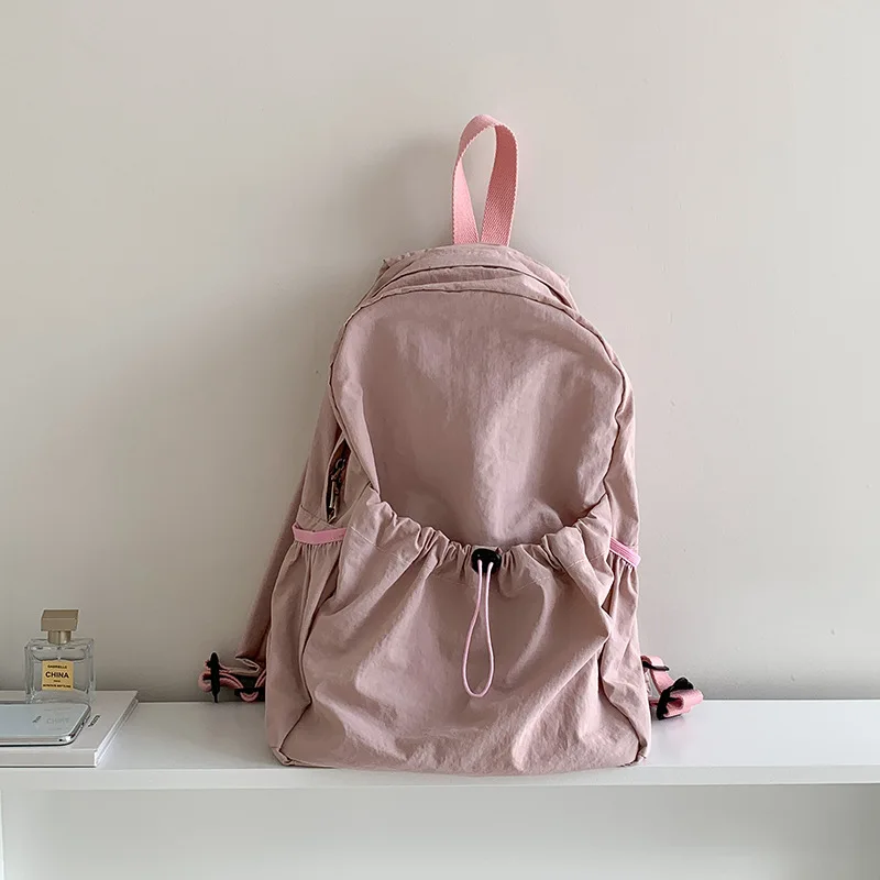 Fashion Backpacks For Women Ruched Drawstring Aesthetic Nylon Backpack Lightweight Students Shoolbag Travel Female Bag Mochilas
