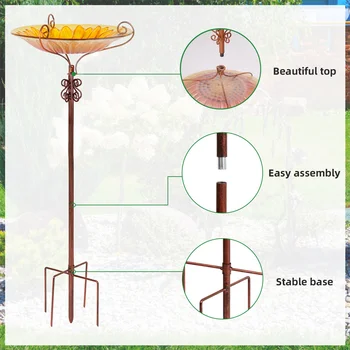 Glass Bird Bath Garden Outdoor Birdbath Birdfeeder with Metal Stake Bird Feeder Bird Bath Bowl for Garden Yard Lawn Decor 6