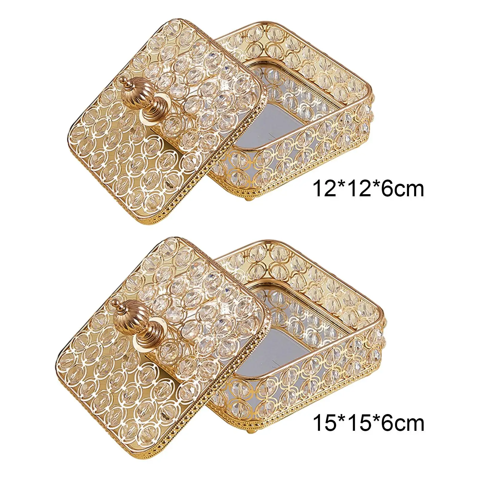 Crystal Jewelry Box Trinket Organizer Rectangle with Cover Earrings