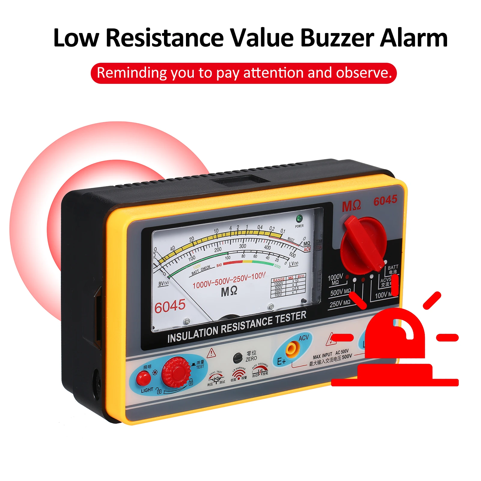 디지털 절연 저항계 메거 절연 테스터, 메가미터, 0-2000MΩ, 100V, 250V, 500V, 1000V