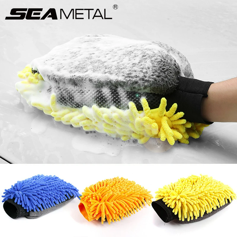 Double-faced Car Wash Microfiber Gloves Cleaning Mitt Wax Detailing