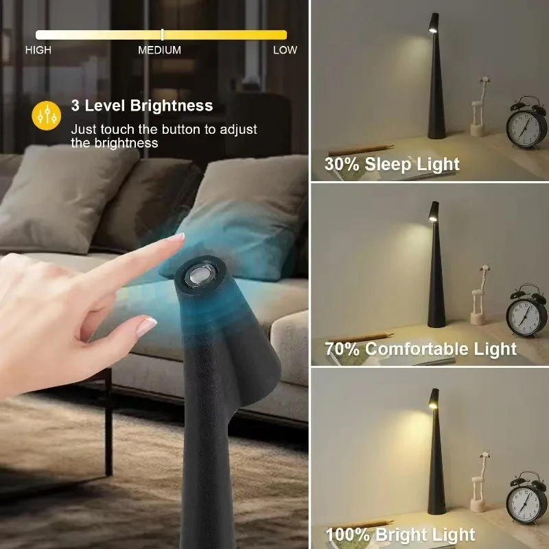 Desk Lamp Tri Color Dimming Rechargeable Desk Lamp for Bedroom