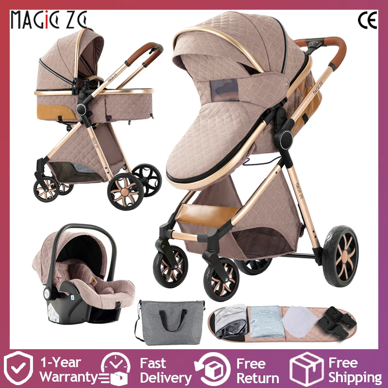 3 in 1 Baby Stroller with Car Seat and Bassinet, Compact Fold, Lightweight Frame, Reversible Seat Travel System