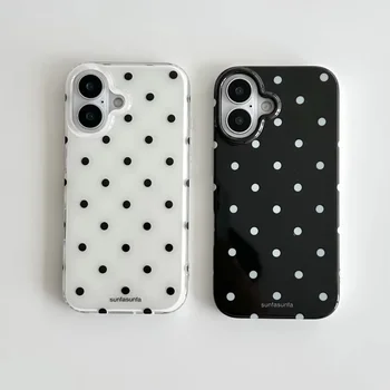 Minimalist Black and White Polka Dots Phone Case For iPhone 17 16 15 14 13 12 11 Pro MAX XR XSMAX 7 8 Plus Y2K Shockproof Cover 1