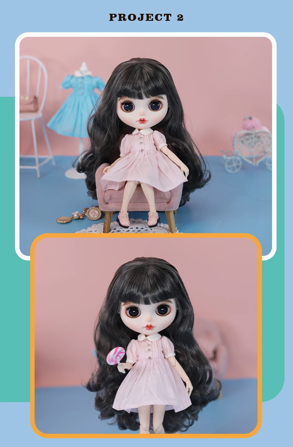 Neo Blythe Doll Hoodie Outfit & Pink Dress Combo 2