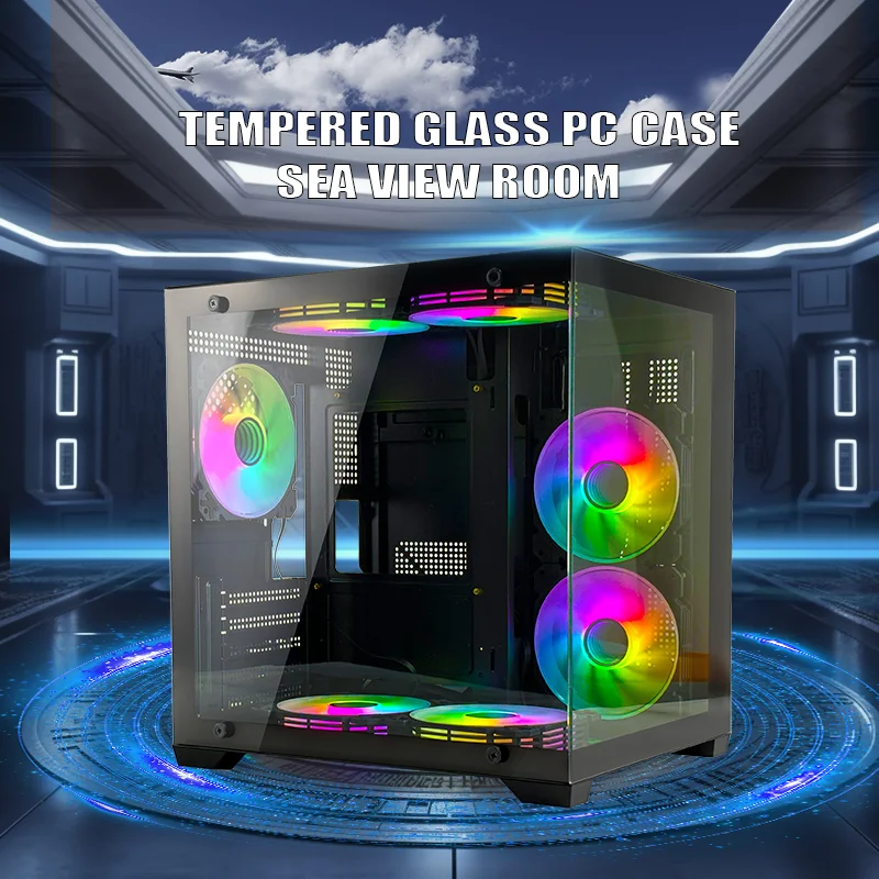 MANMU Hot Sale Tempered Glass Panel Computadora Matx Gaming Pc Case Gaming Computer Cases-Only Case