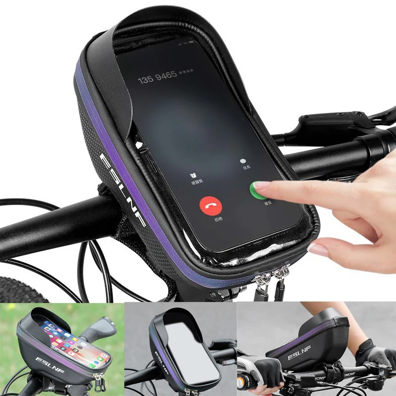 Bike Phone Mount Bag Bike Front Frame Handlebar Bag Waterproof Bike Phone Holder Case Bicycle Accessories Pouch