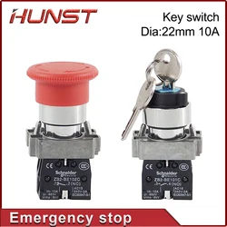 Hunst Emergency Stop Button NC Key Switch NO AC15 10A for CO2 Laser Engraving Cutting Machine