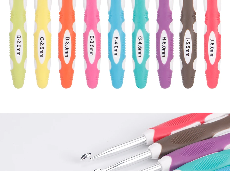 Description Picture 3 of item9Pcs Crochet Hook Hand Knitted Crochet Aluminum Crochet Needles With Colorful Grip DIY Process Tool Knitting Needles Set