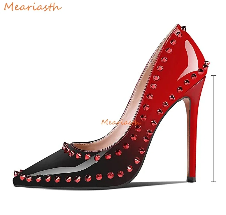 

Meariasth rivets Gradient patent leather Women Pumps Stiletto Heels Pointed Toe Slip on High Heel Pump Shoes for Women Ladies
