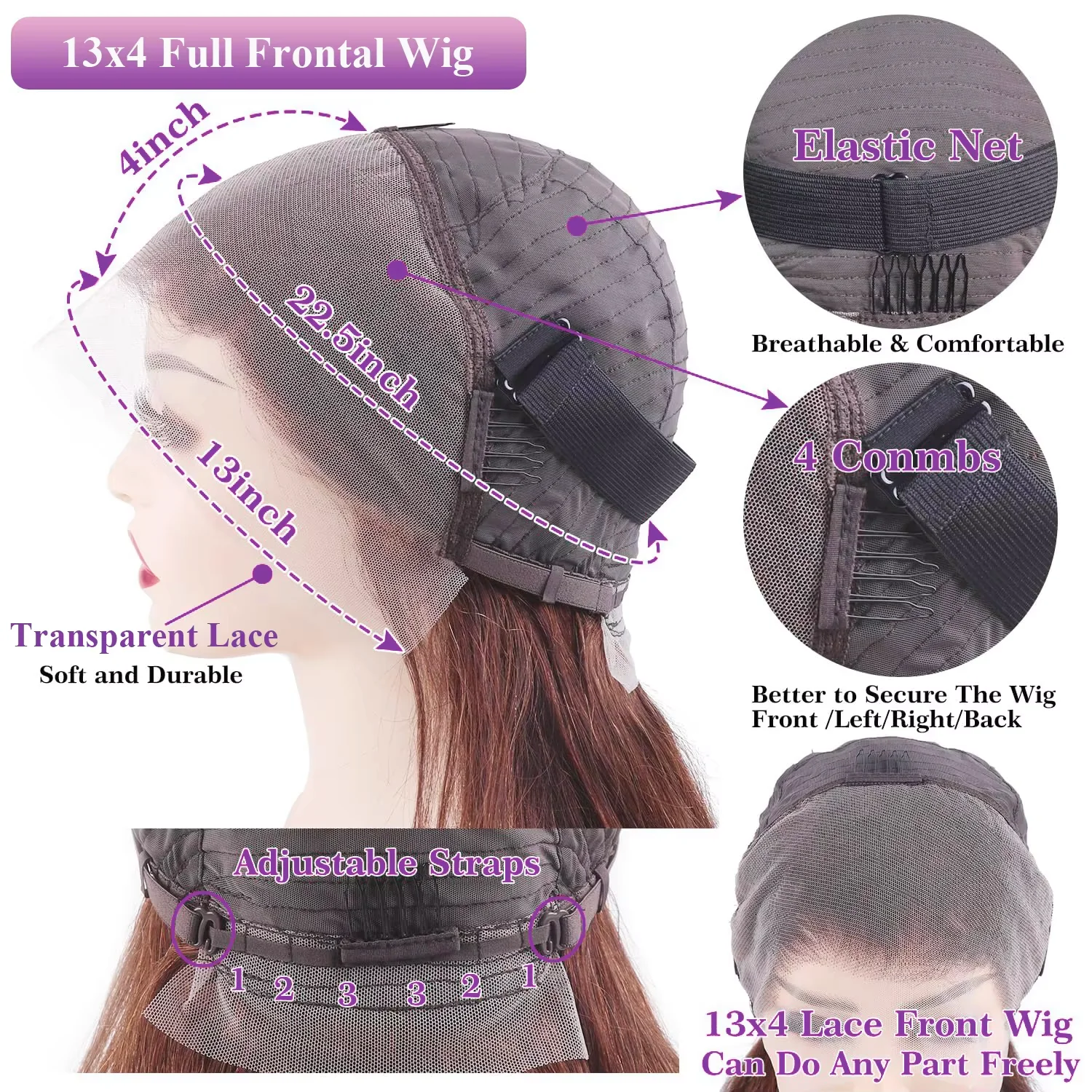 13X6 Chocolate Brown Lace Front Wigs 13X4 Bone Straight Human Hair 30 32 Inch Lace Frontal Colored Wig 100% Brazilian For Women