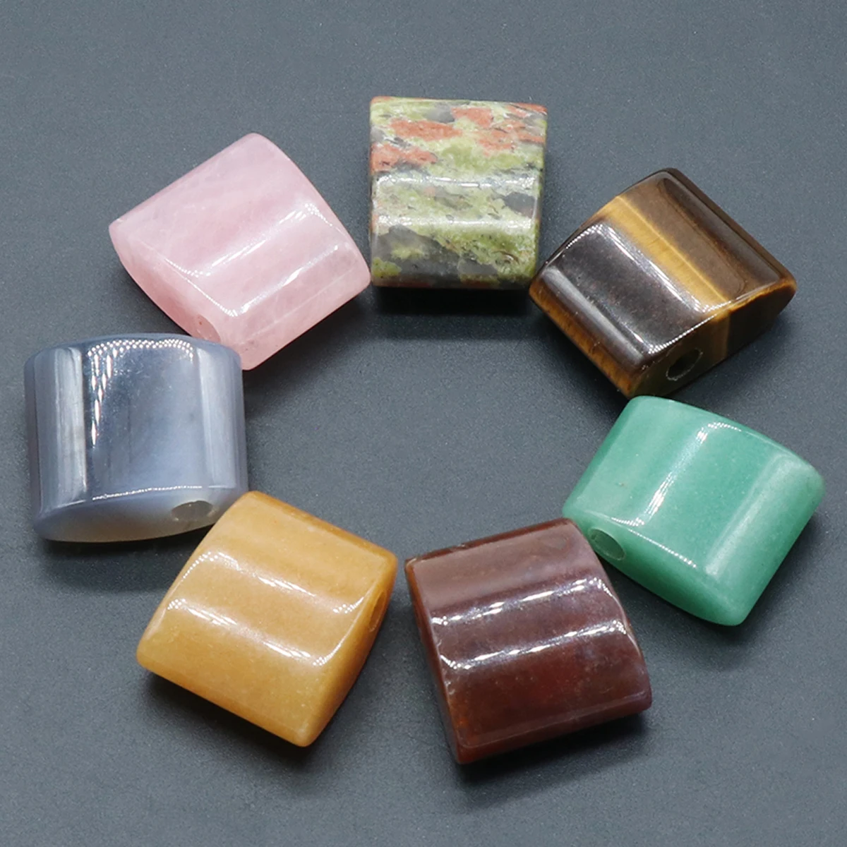 5 PCS Wholesale Natural Stone Pendant Necklace Simple Square Shape Crystal Agate Necklace Charm Jewelry Accessories