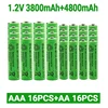1.2V AA 4800mAh NI-MH Rechargeable Batteries+1.2 V AAA 3800 MAh Rechageable Battery NI-MH Battery 5