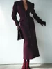 Fashion High Waist Flap Pockets Long Coats Elegant Burgundy Lapel Single Breasted Wool Blends Overcoat New Lady Street Outerwear 3